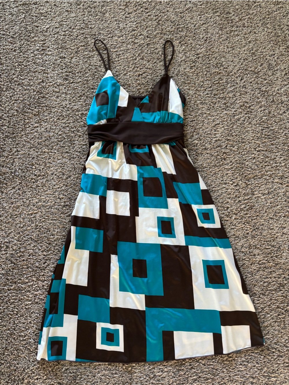 Geometric Teal & Black Spaghetti Strap Dress